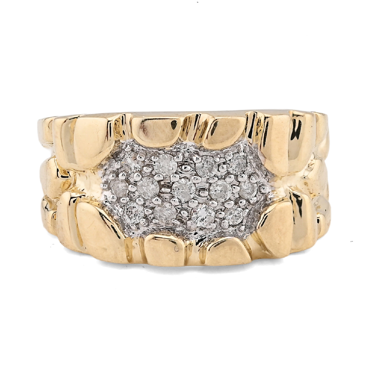 10k Yellow Gold 0.25 CTW Centre Natural Diamond Men Nugget Ring 6.6gm