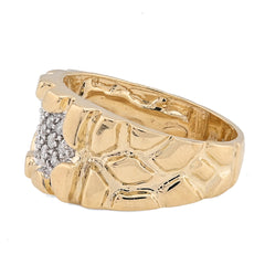 10k Yellow Gold 0.25 CTW Centre Natural Diamond Men Nugget Ring 6.6gm