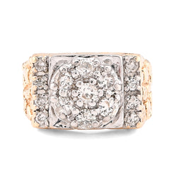10k Yellow Gold Flower Cluster Centre Rectangular 1.62 CTW Natural Diamond Nugget Men Ring 8.7g
