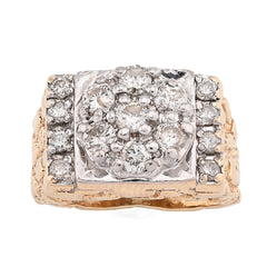 10k Yellow Gold Flower Cluster Centre Rectangular 1.62 CTW Natural Diamond Nugget Men Ring 8.7g