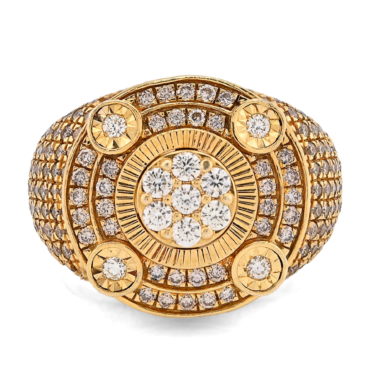 10k Yellow Gold Flower Cluster Multi Halo 2.55 CTW Natural Diamond Men Side Iced Pinky Ring 14g
