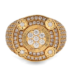 10k Yellow Gold Flower Cluster Multi Halo 2.55 CTW Natural Diamond Men Side Iced Pinky Ring 14g