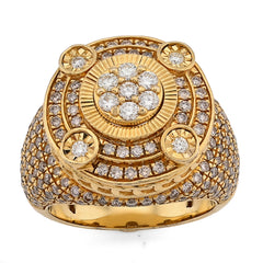 10k Yellow Gold Flower Cluster Multi Halo 2.55 CTW Natural Diamond Men Side Iced Pinky Ring 14g