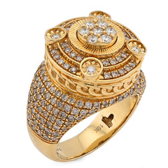 10k Yellow Gold Flower Cluster Multi Halo 2.55 CTW Natural Diamond Men Side Iced Pinky Ring 14g