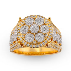 10k Yellow Gold 1.75 CTW Natural Diamond Round Halo Flower Cluster Side Iced Men Pinky Ring 11.4g