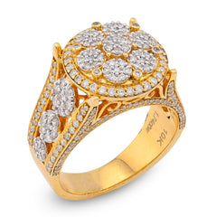 10k Yellow Gold 1.75 CTW Natural Diamond Round Halo Flower Cluster Side Iced Men Pinky Ring 11.4g