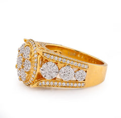 10k Yellow Gold 1.75 CTW Natural Diamond Round Halo Flower Cluster Side Iced Men Pinky Ring 11.4g