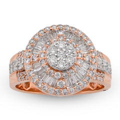 10k Rose Gold 1.25 CTW Round/Baguette Halo Flower Cluster Natural Diamond Men Pinky  Ring 6.7gms