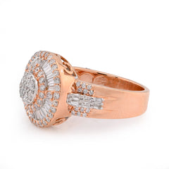 10k Rose Gold 1.25 CTW Round/Baguette Halo Flower Cluster Natural Diamond Men Pinky  Ring 6.7gms