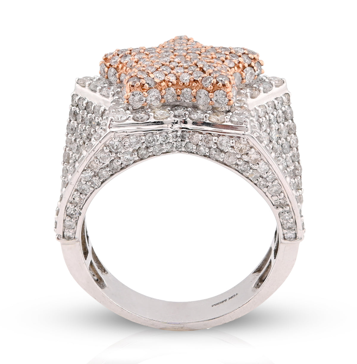 10k White/Rose Gold 4.40 CTW Natural Diamond Star Shape Men Pinky Ring 13.7g