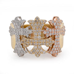10k Gold Yellow/White/Rose Three Cross 2.5 CTW Natural Diamond Men Pinky Ring 11.1g