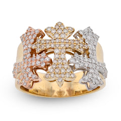 10k Gold Yellow/White/Rose Three Cross 2.5 CTW Natural Diamond Men Pinky Ring 11.1g