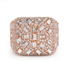 10k Rose Gold 7.85 CTW Round/Emerald Natural Diamond Square Side Iced Mens Pinky Ring 17.3g