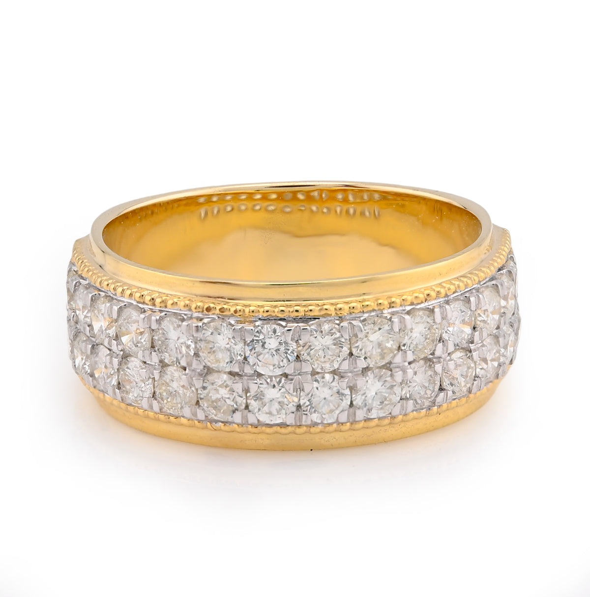 10k Yellow Gold 2 Row Natural Diamond 1.80 CTW Mens Band 8.8gms