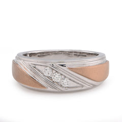 10k White/Rose Gold 0.17 CTW Natural Diamond Diagonal Centre 3 Stone Men Band 6.4g