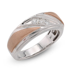 10k White/Rose Gold 0.17 CTW Natural Diamond Diagonal Centre 3 Stone Men Band 6.4g