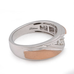 10k White/Rose Gold 0.17 CTW Natural Diamond Diagonal Centre 3 Stone Men Band 6.4g