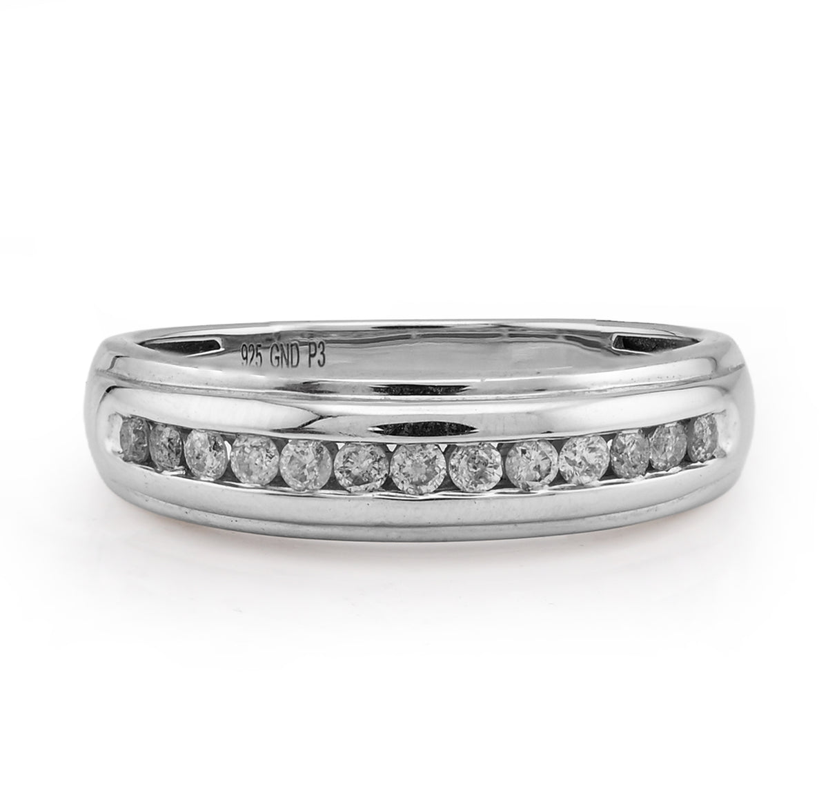 14k White Gold 0.50 CTW 9 Centre Natural Diamond Stone Men Band 5.8g