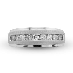 14k White Gold 0.50 CTW 9 Centre Natural Diamond Stone Men Band 5.8g