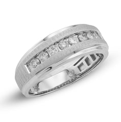 14k White Gold 0.50 CTW 9 Centre Natural Diamond Stone Men Band 5.8g