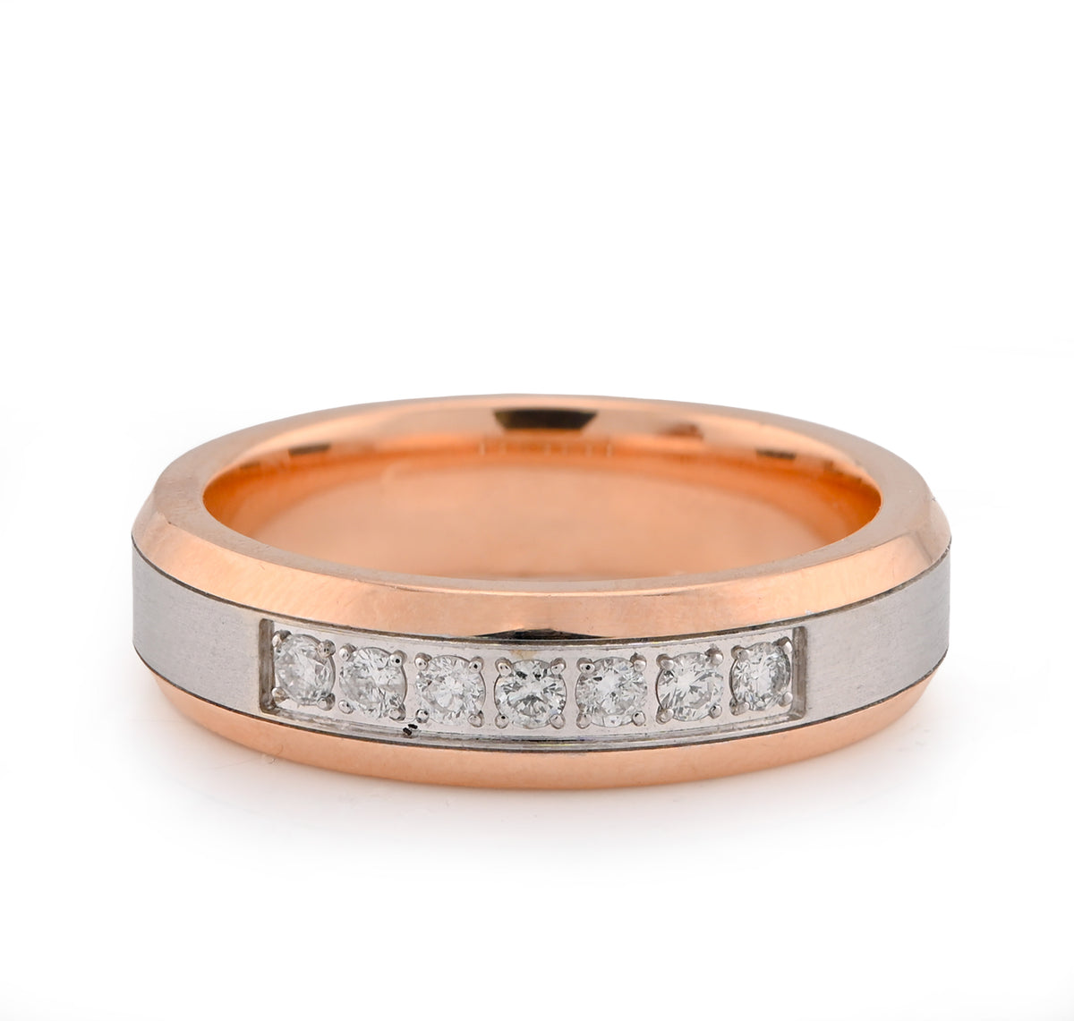 14k White/Rose Gold 0.25 CTW Natural Diamond Prong Set Centre Men Band11.4gm