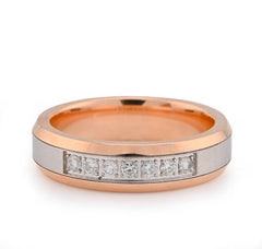 14k White/Rose Gold 0.25 CTW Natural Diamond Prong Set Centre Men Band11.4gm