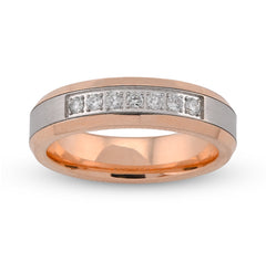 14k White/Rose Gold 0.25 CTW Natural Diamond Prong Set Centre Men Band11.4gm