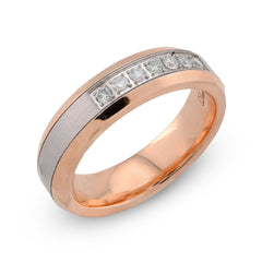 14k White/Rose Gold 0.25 CTW Natural Diamond Prong Set Centre Men Band11.4gm