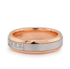 14k White/Rose Gold 0.25 CTW Natural Diamond Prong Set Centre Men Band11.4gm