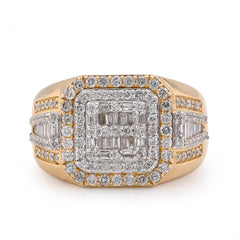 10k Yellow Gold 1.30 CTW Round/baguette Natural Diamond 3 Layer Square Shape Men Pinky Ring 7.8g