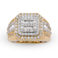 10k Yellow Gold 1.30 CTW Round/baguette Natural Diamond 3 Layer Square Shape Men Pinky Ring 7.8g