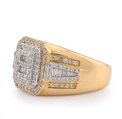 10k Yellow Gold 1.30 CTW Round/baguette Natural Diamond 3 Layer Square Shape Men Pinky Ring 7.8g