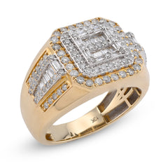 10k Yellow Gold 1.30 CTW Round/baguette Natural Diamond 3 Layer Square Shape Men Pinky Ring 7.8g