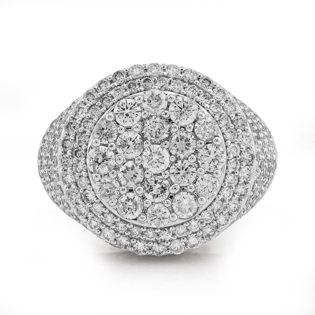 10k White Gold Flower Cluster 5.30 CTW Natural Diamond Side Iced Mens Round Pinky Ring 14.4g