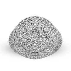 10k White Gold Flower Cluster 5.30 CTW Natural Diamond Side Iced Mens Round Pinky Ring 14.4g