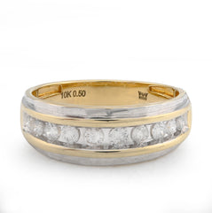 10k Yellow/White Gold Centre Row 0.50 CTW Natural Diamond Men 2 Tone Band 4.6g