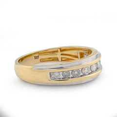 10k Yellow/White Gold Centre Row 0.50 CTW Natural Diamond Men 2 Tone Band 4.6g