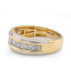 10k Yellow/White Gold Centre Row 0.50 CTW Natural Diamond Men 2 Tone Band 4.6g