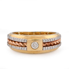 14k White/Rose Gold 0.42 CTW Centre Solitaire 2 Row Side Natural Diamond 2 Tone Men Band 5.4g