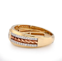 14k White/Rose Gold 0.42 CTW Centre Solitaire 2 Row Side Natural Diamond 2 Tone Men Band 5.4g