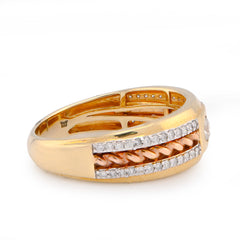 14k White/Rose Gold 0.42 CTW Centre Solitaire 2 Row Side Natural Diamond 2 Tone Men Band 5.4g