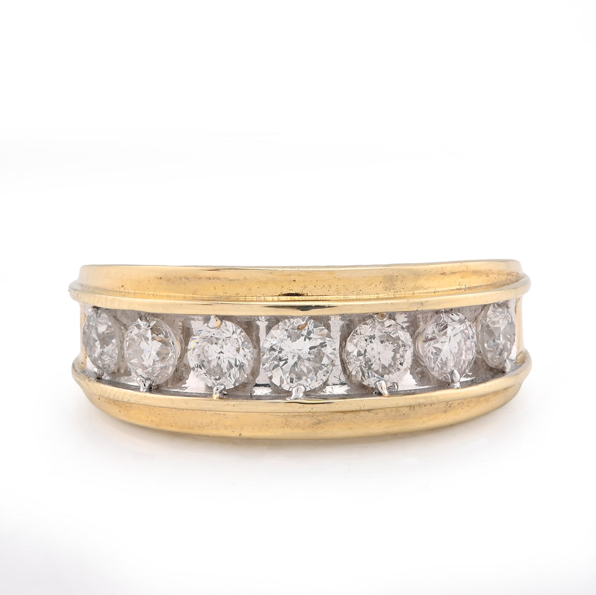 10k Yellow Gold Centre Solitaire 8 Natural Diamond Row 1.5 CTW Men Band 5.4g