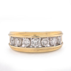 10k Yellow Gold Centre Solitaire 8 Natural Diamond Row 1.5 CTW Men Band 5.4g