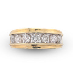 10k Yellow Gold Centre Solitaire 8 Natural Diamond Row 1.5 CTW Men Band 5.4g