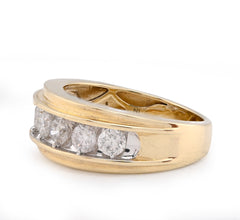 10k Yellow Gold Centre Solitaire 8 Natural Diamond Row 1.5 CTW Men Band 5.4g