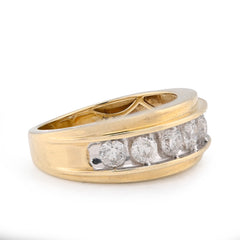 10k Yellow Gold Centre Solitaire 8 Natural Diamond Row 1.5 CTW Men Band 5.4g