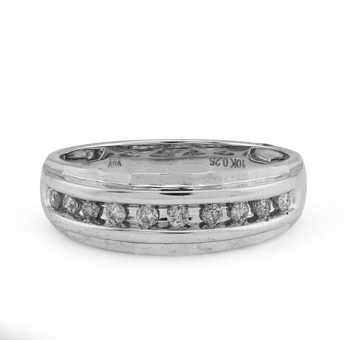 10k White Gold 0.26 CTW Natural Diamond Single Row Mens Band 4gms