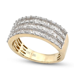 10k Yellow Gold Baguette 3 Row 1.0 CTW Natural Diamond Men Ring Band 5.8g