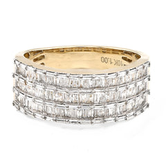 10k Yellow Gold Baguette 3 Row 1.0 CTW Natural Diamond Men Ring Band 5.8g