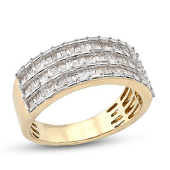 10k Yellow Gold Baguette 3 Row 1.0 CTW Natural Diamond Men Ring Band 5.8g